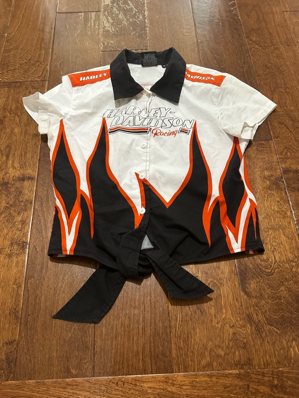 Harley-Davidson Screamin’ Eagle flame button up Tie-Front Shirt